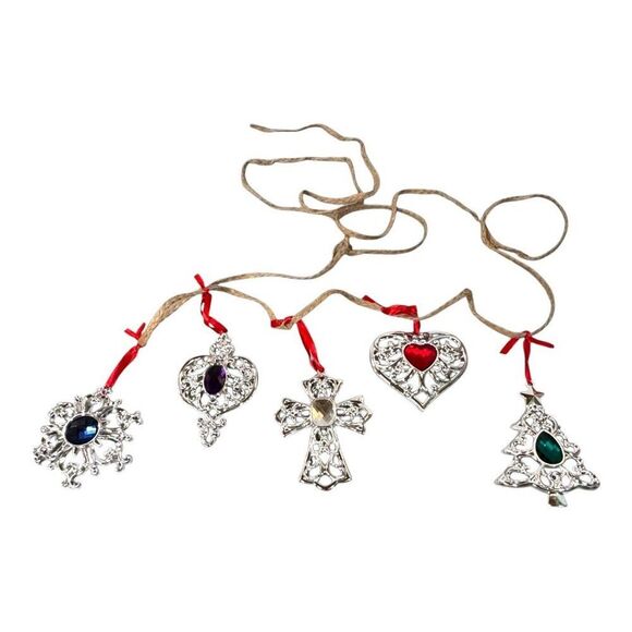 Lenox Bejeweled Holiday Gem Ornaments Lot 4 Christmas Tree Cross Heart Snowflake - Picture 1 of 8